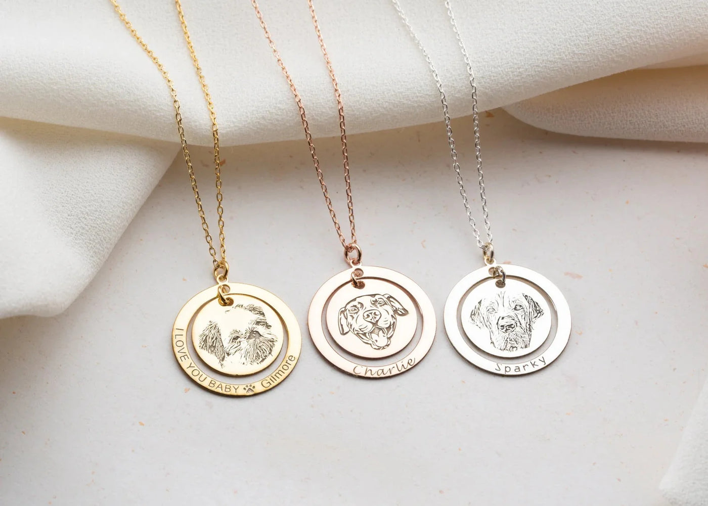 Double Ring Pet Portrait Necklace
