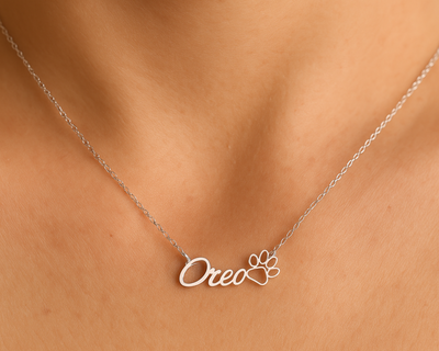 Pet Name Necklace with Paw Detail