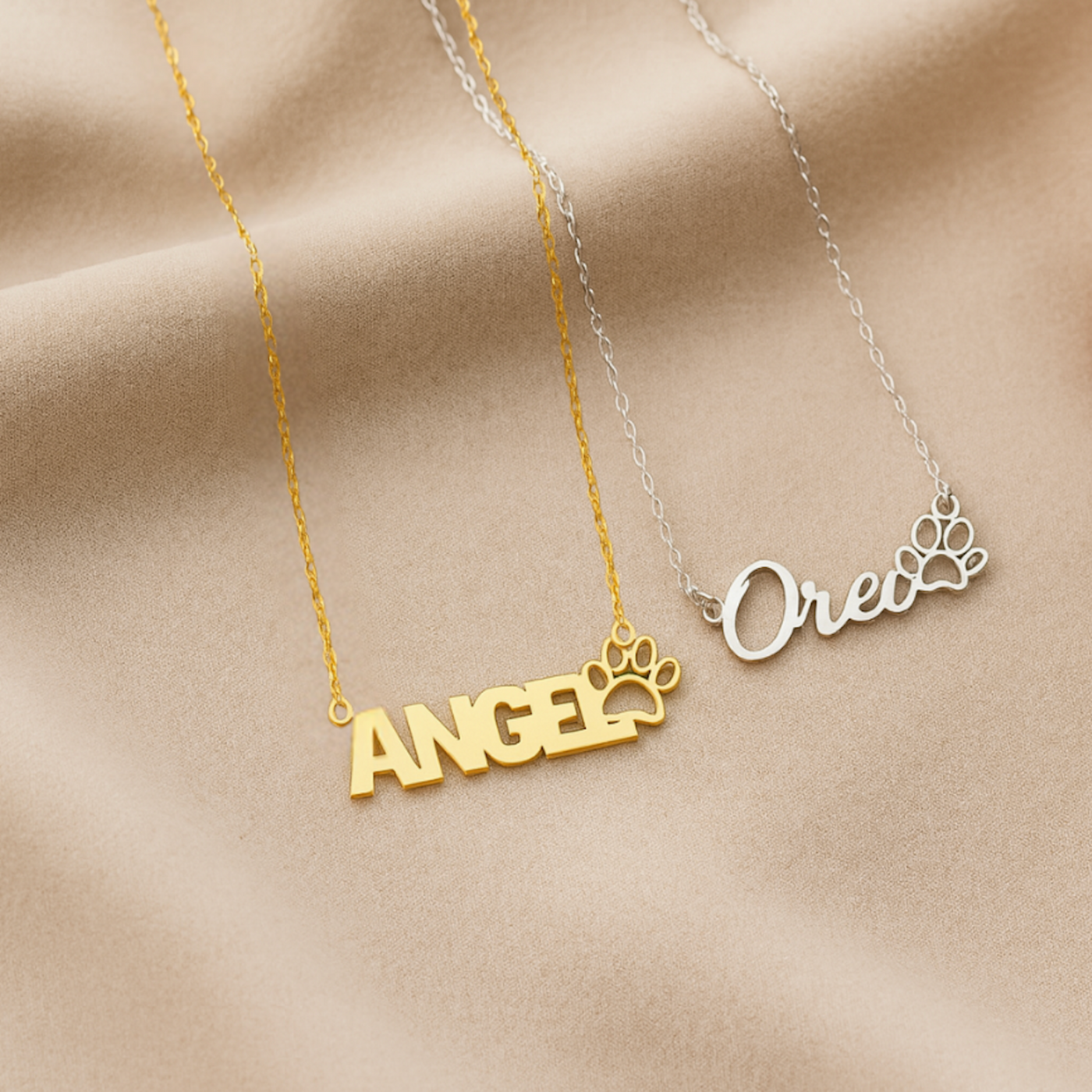 Pet Name Necklace with Paw Detail