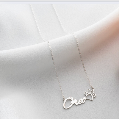Pet Name Necklace with Paw Detail