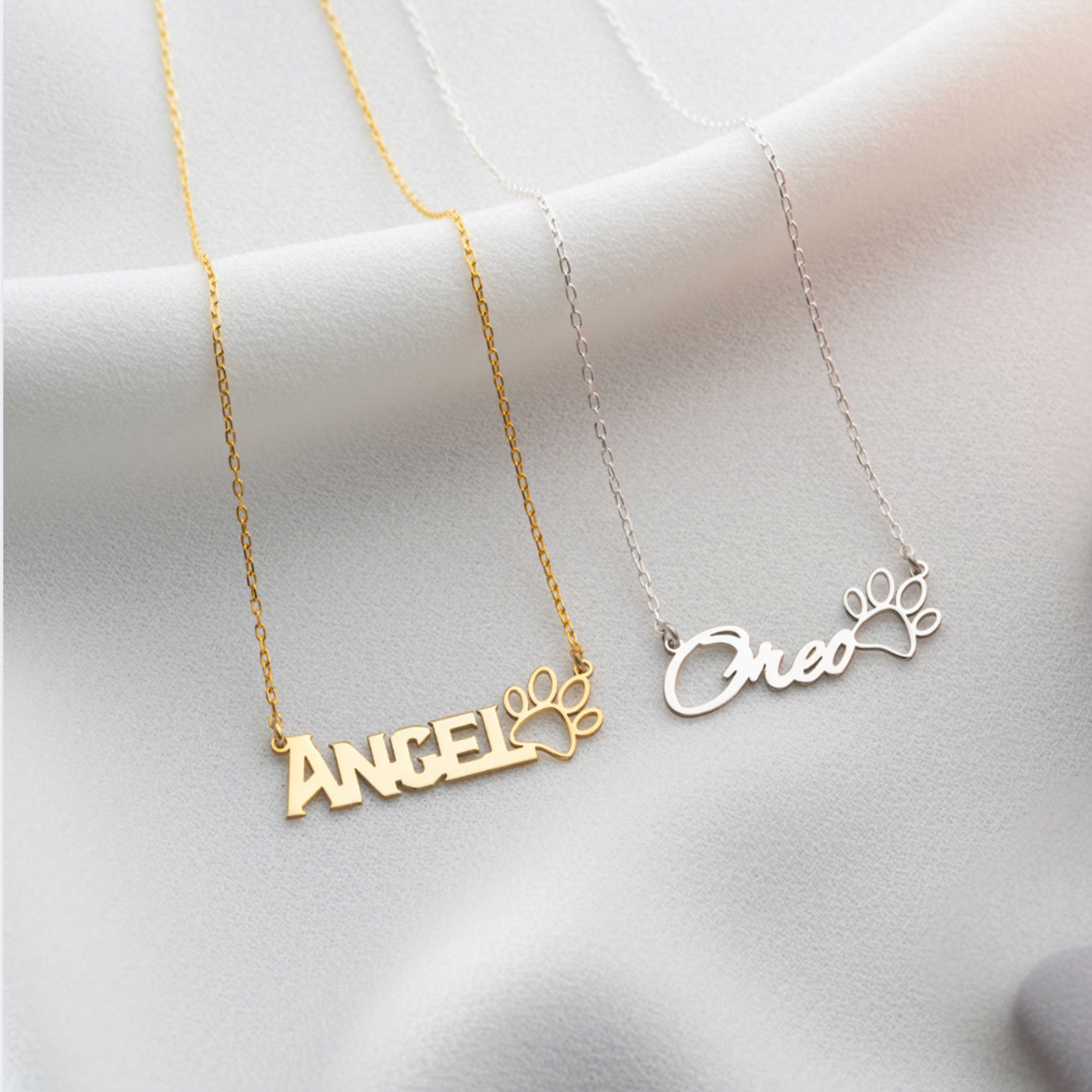 Pet Name Necklace with Paw Detail