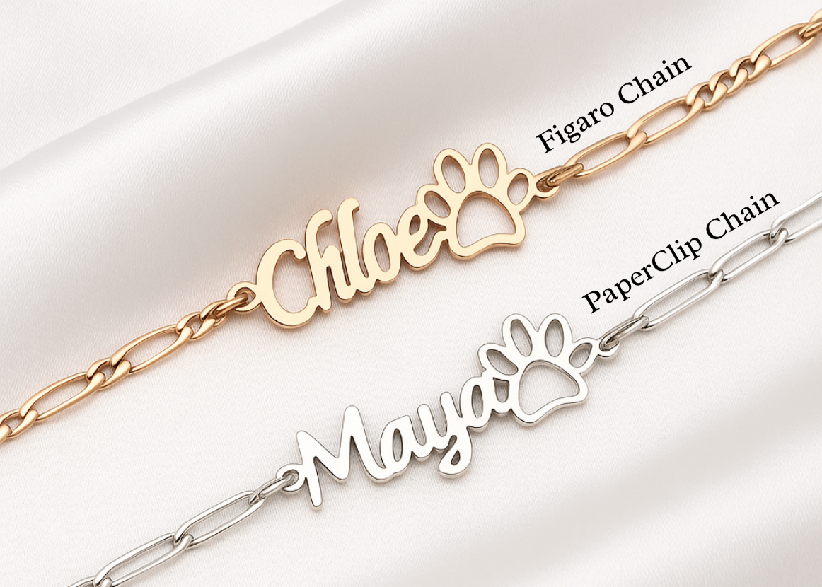 Pet Name Bracelet with Paw Detail
