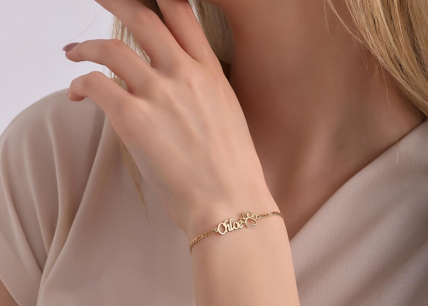 Pet Name Bracelet with Paw Detail