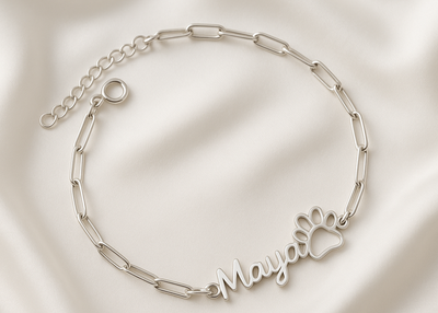 Pet Name Bracelet with Paw Detail